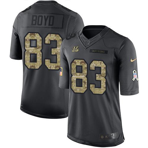 Nike Bengals #83 Tyler Boyd Black Men's Stitched NFL Limited 2016 Salute to Service Jersey - Click Image to Close